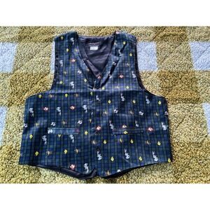 Vintage Looney Tunes Mania Silk Vest Plaid Bugs Bunny Tweety Green Blue S/M 1993
